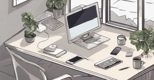 Imagem ilustrativa de um escritório high-tech otimizado para produtividade com pessoas trabalhando e tecnologia avançada.