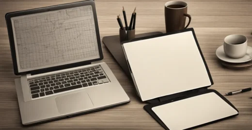 Escritório bem iluminado com laptop, calculadora, gráficos de papel e caneta, elementos essenciais para definir e gerir pró-labore em empresa.