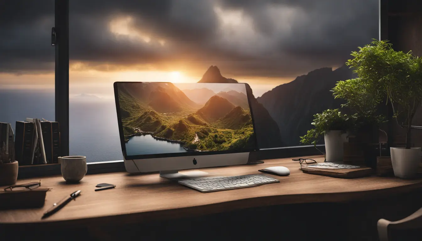 Imagem de planejamento financeiro para negócios com computador mostrando gráficos, calculadora e moedas, simbolizando estabilidade econômica.