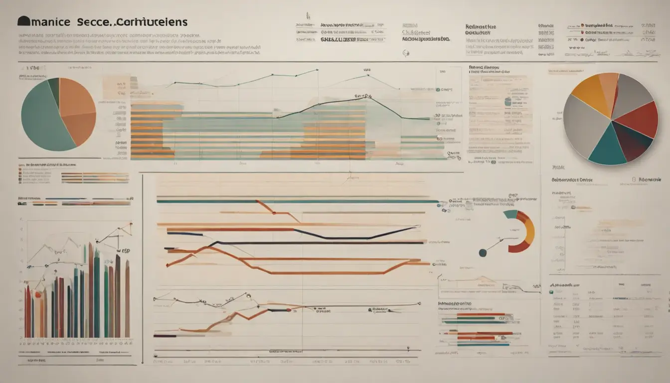 Imagem representativa do controle e gestão financeira empresarial com profissionais analisando gráficos contrastantes em um escritório moderno.